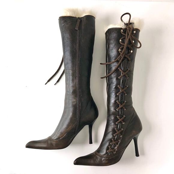 Giuseppe Zanotti Biork 90 Fur Lined Knee High Pointed Toe Leather Boots 37.5 - Picture 5 of 10